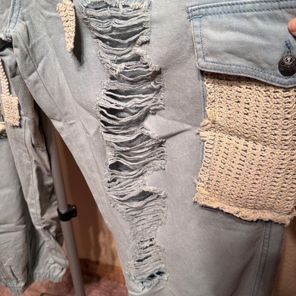 POL Patchwork Crochet Distressed Ripped boho jogg… - image 6